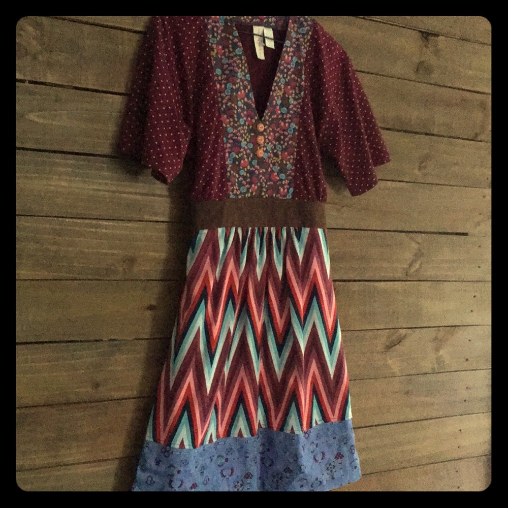 Cotton/spandex multi-pattern dress